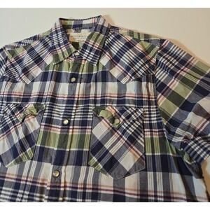 Denim & Supply Ralph Lauren Shirt Multicolor Plaid Pearl Snap Western Mens Large